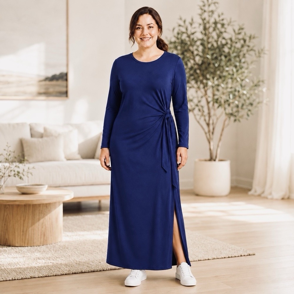 Anthropologie Daily Practice Side Tie Maxi Dress 1X  Fits XL Blue Cotton
